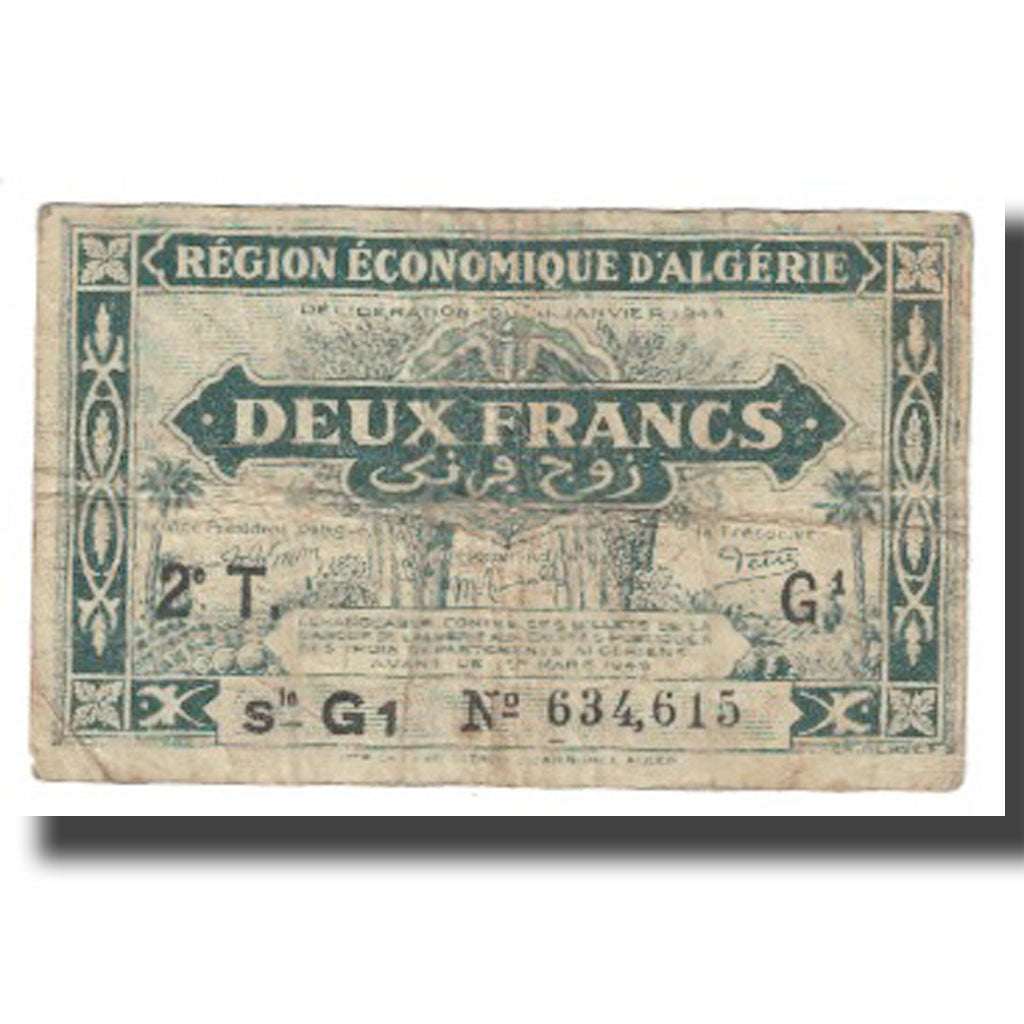 Banknote, Algeria, 2 Francs, 1944, 1944-01-31, KM:102, VG(8-10)