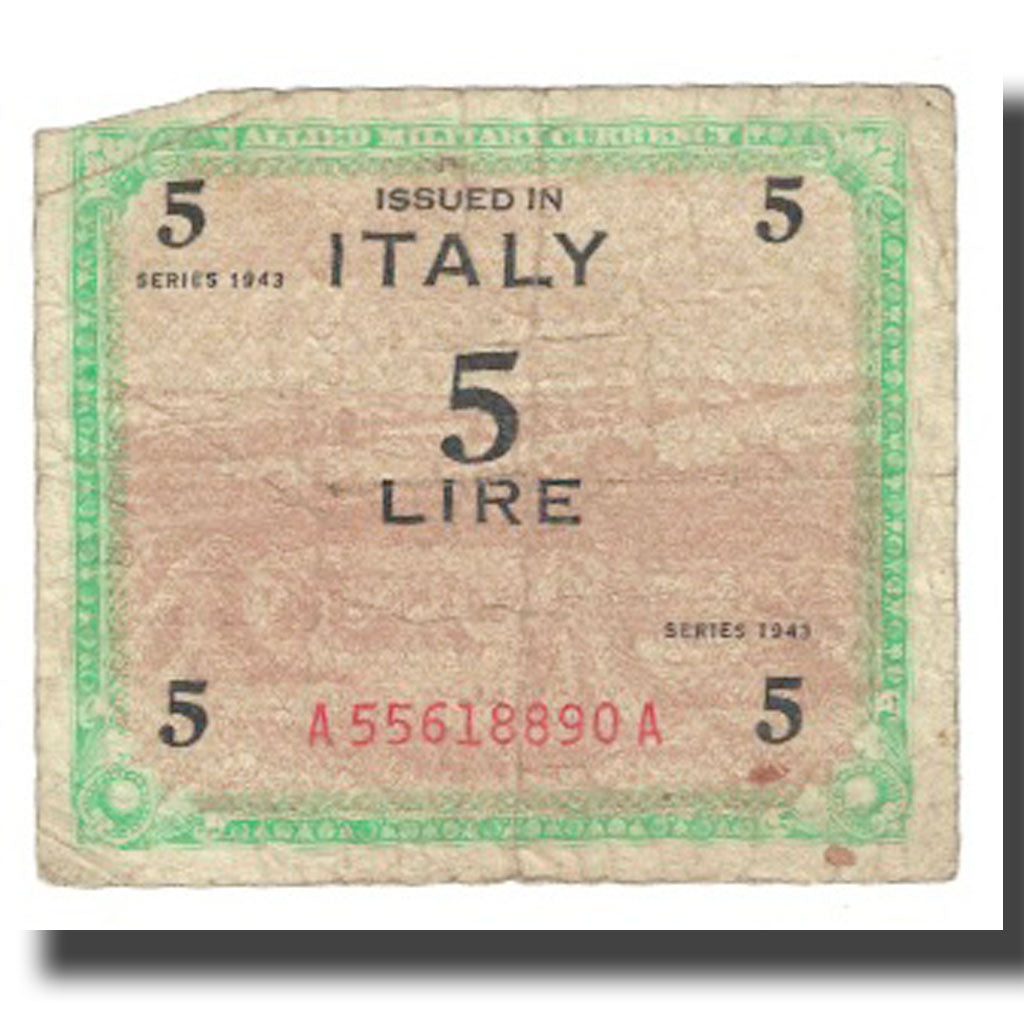 Banknote, Italy, 5 Lire, 1943, SERIE DE 1943, KM:M18a, AG(1-3)