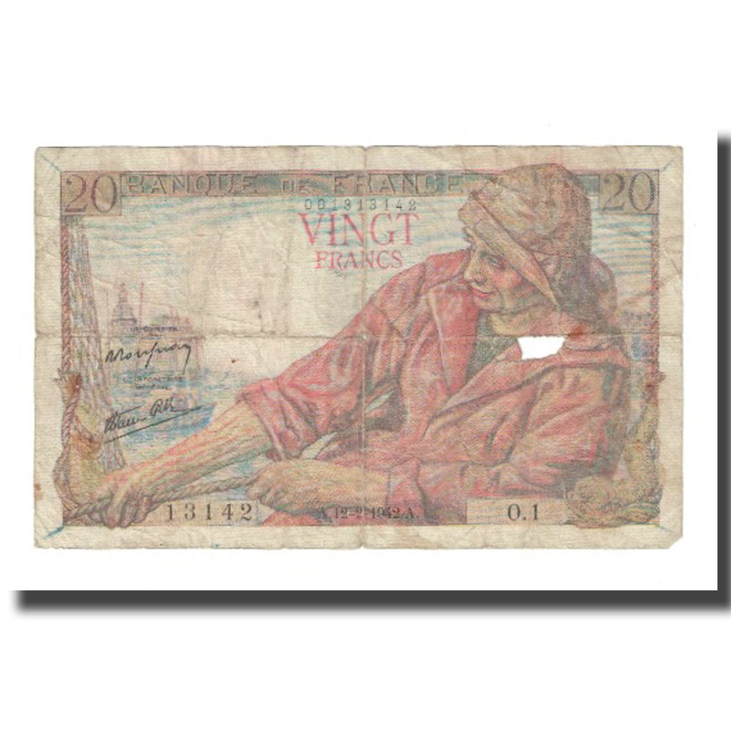 France, 20 Francs, Pêcheur, 1942, 1942-02-12, B, KM:100a