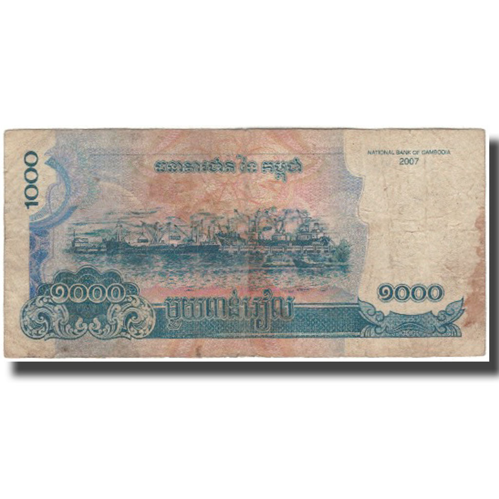 Biljet, Cambodja, 1000 Riels, 2007, Undated (2007), KM:58b, B+