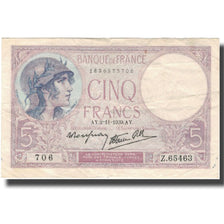 France, 5 Francs, Violet, 1939, 1939-11-02, EF(40-45), KM:83
