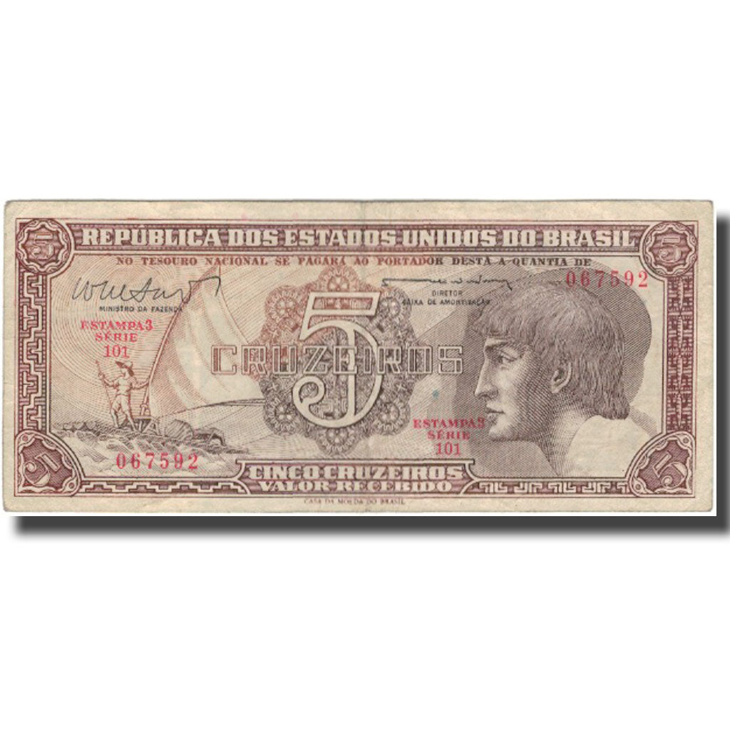 Biljet, Brazilië, 5 Cruzeiros, KM:166b, TB+