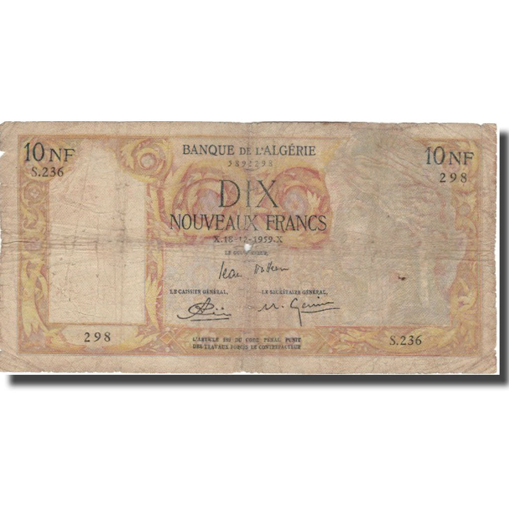 Biljet, Algerije, 10 Nouveaux Francs, 1959, 1959-12-18, KM:119a, B