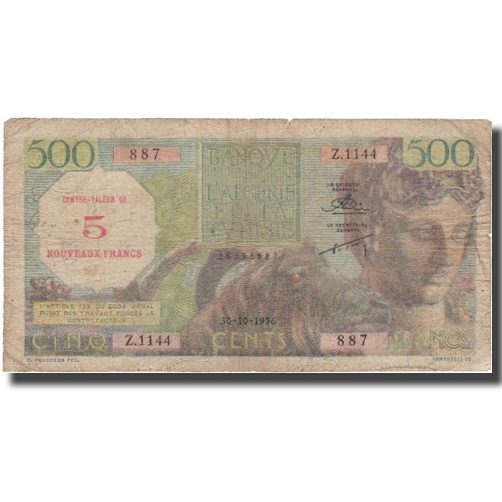 Billet, Algeria, 5 NF on 500 Francs, 1956, 1956-10-30, KM:111, TB