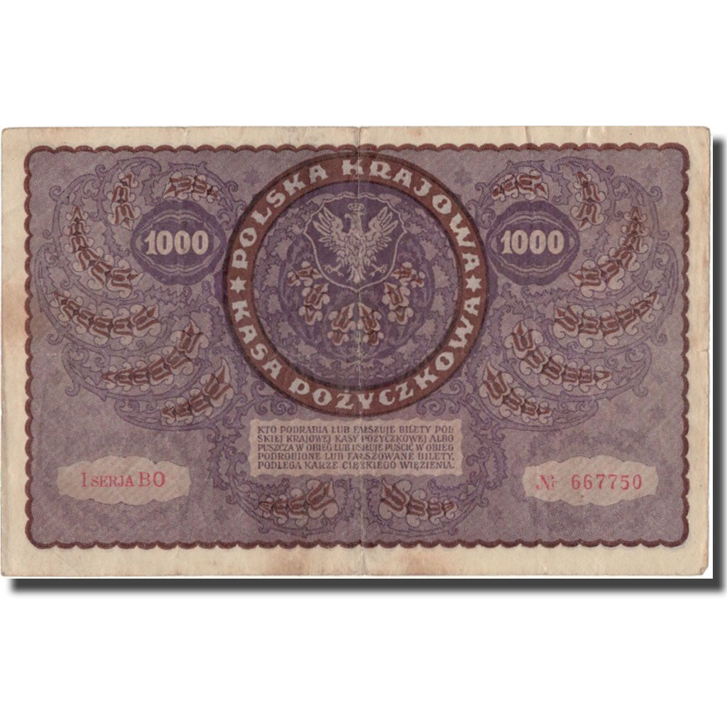 Billet, Pologne, 1000 Marek, 1919, 1919-08-23, KM:29, TTB