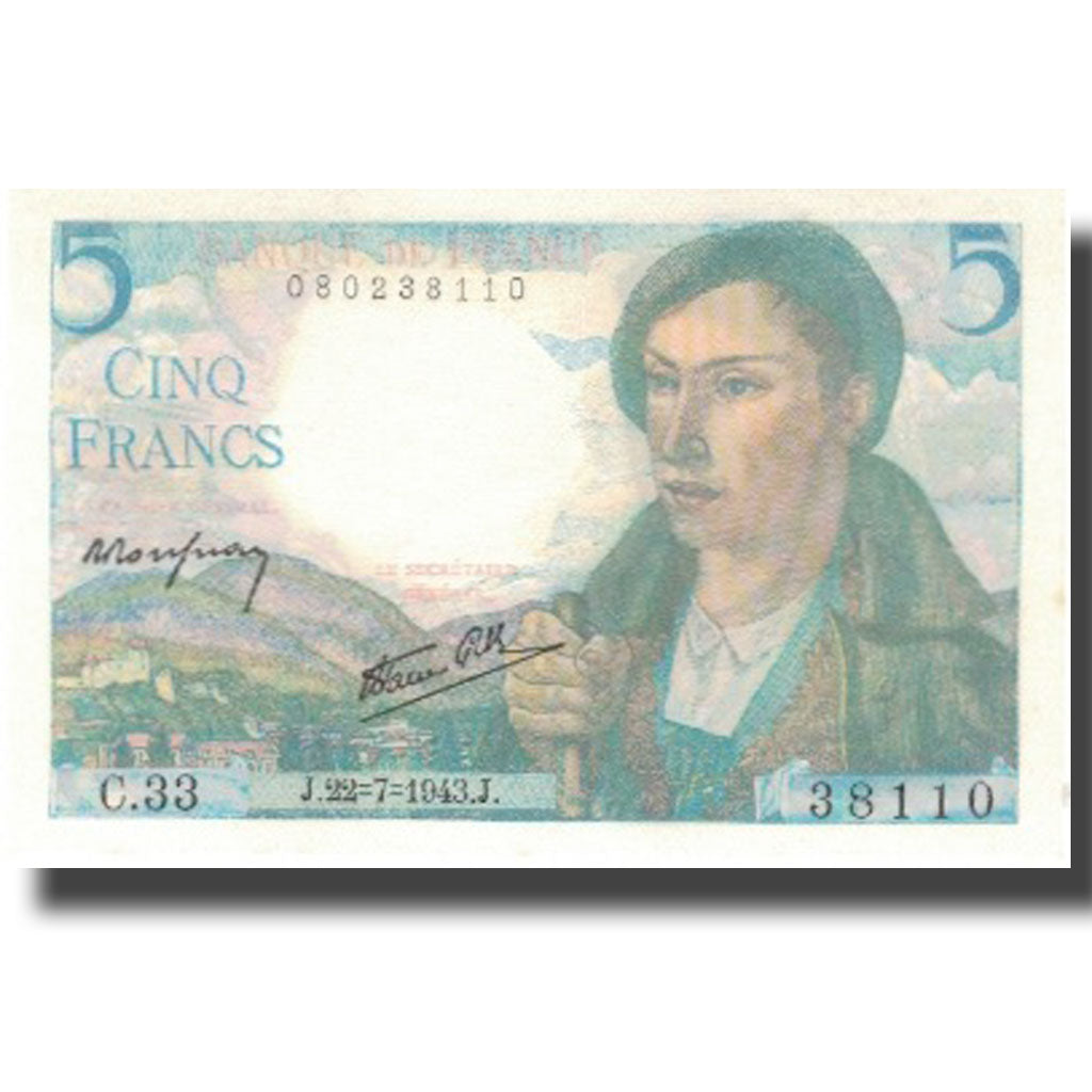 Francia, 5 Francs, Berger, 1943, 1943-07-22, UNC, Fayette:05.02, KM:98a