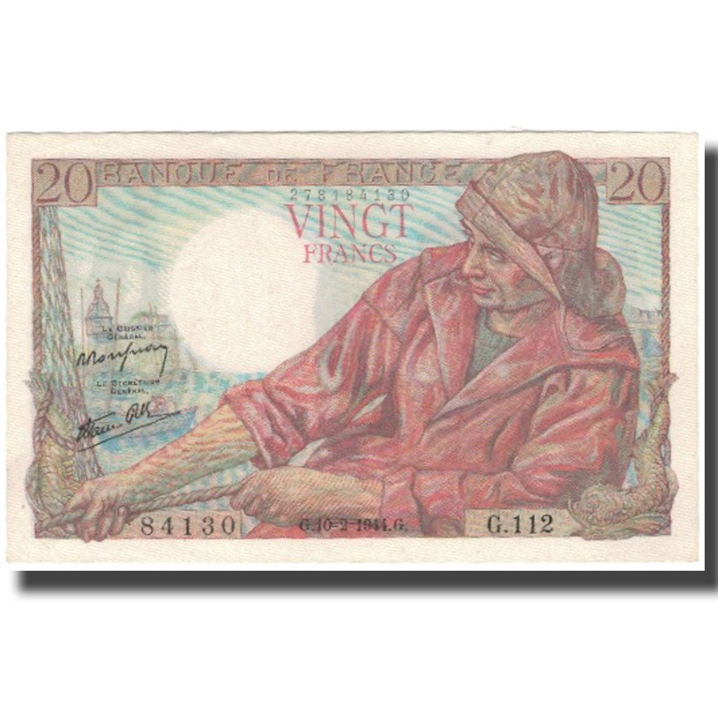 França, 20 Francs, Pêcheur, 1944, 1944-02-10, UNC(65-70), Fayette:13.8