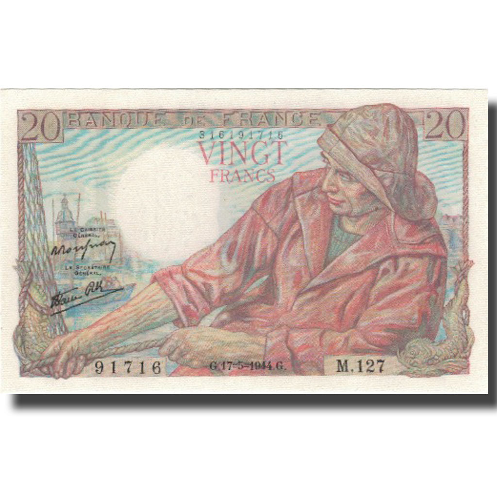 Frankreich, 20 Francs, Pêcheur, 1944, 1944-05-17, UNZ, Fayette:13.9, KM:100a