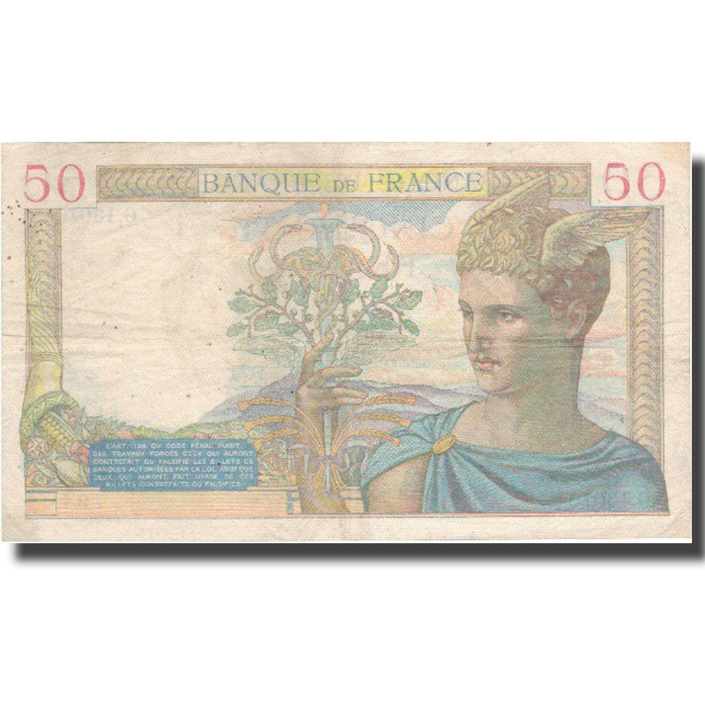France, 50 Francs, Cérès, 1940, 1940-04-04, EF(40-45), Fayette:18.42, KM:85b