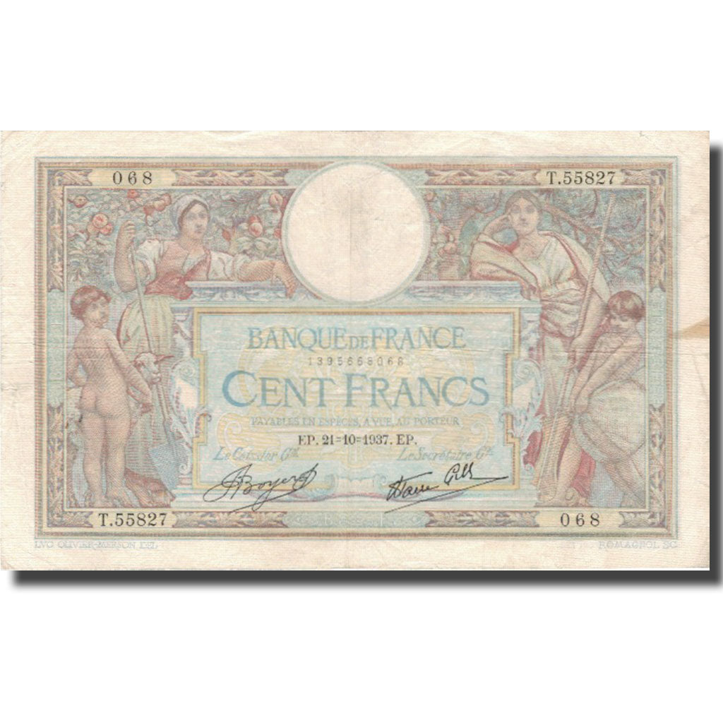 Francia, 100 Francs, Luc Olivier Merson, 1937, 1937-10-21, MB+, Fayette:25.3