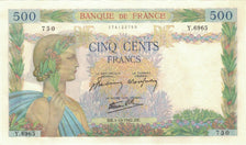 France, 500 Francs, La Paix, 1942, 1942-10-01, UNC(65-70), Fayette:32.41, KM:95b