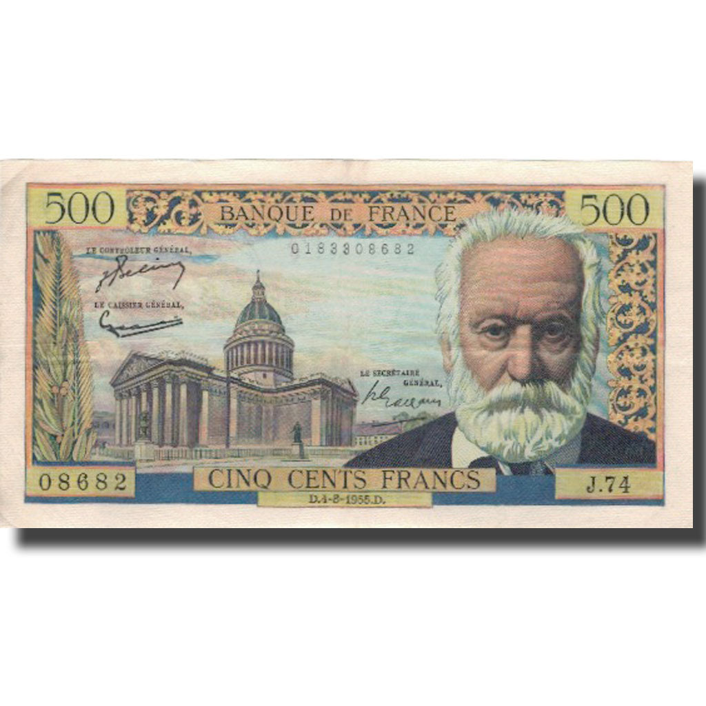 Francia, 500 Francs, Victor Hugo, 1955, 1955-08-04, BB, Fayette:35.5, KM:133a