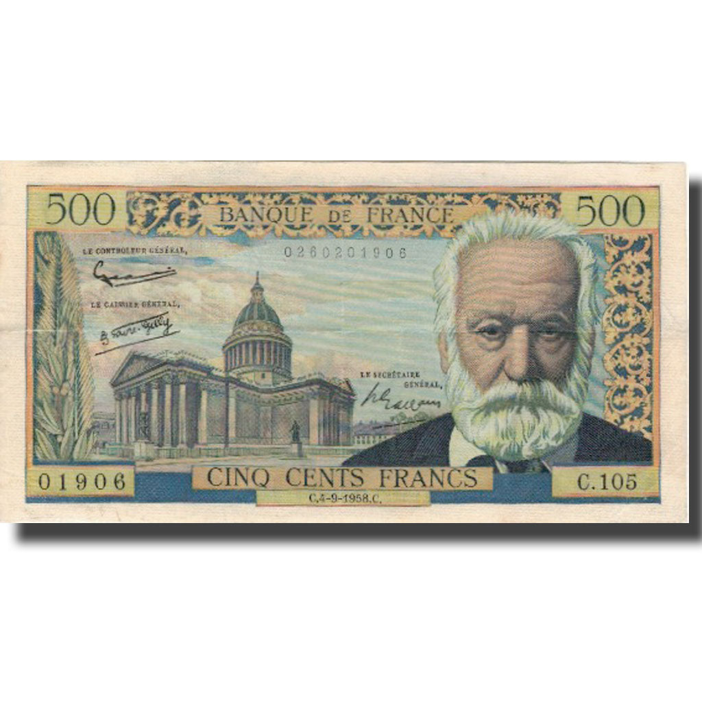 França, 500 Francs, Victor Hugo, 1958, 1958-09-04, EF(40-45), Fayette:35.10