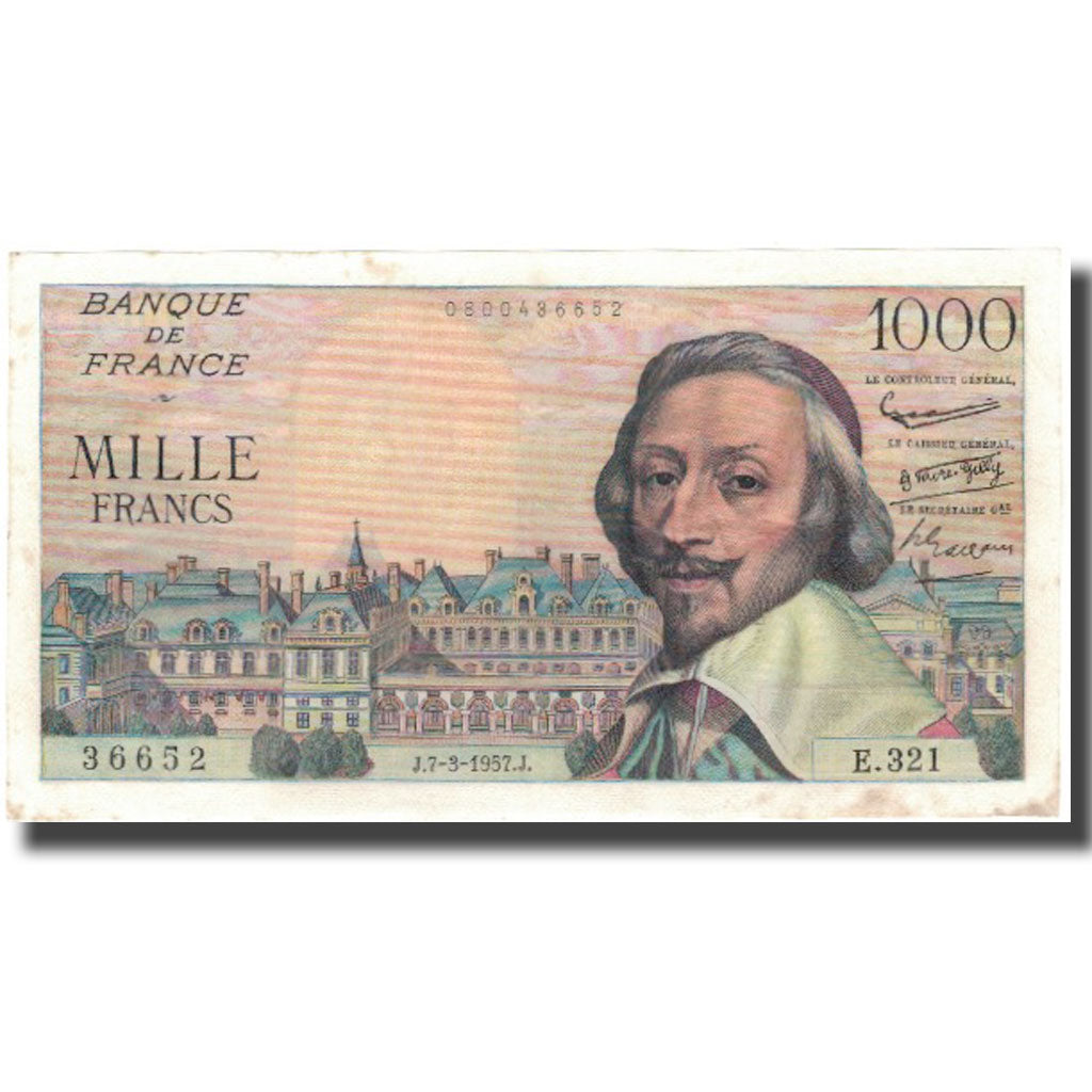 Francia, 1000 Francs, Richelieu, 1957, 1957-03-07, MBC+, Fayette:42.25, KM:134b