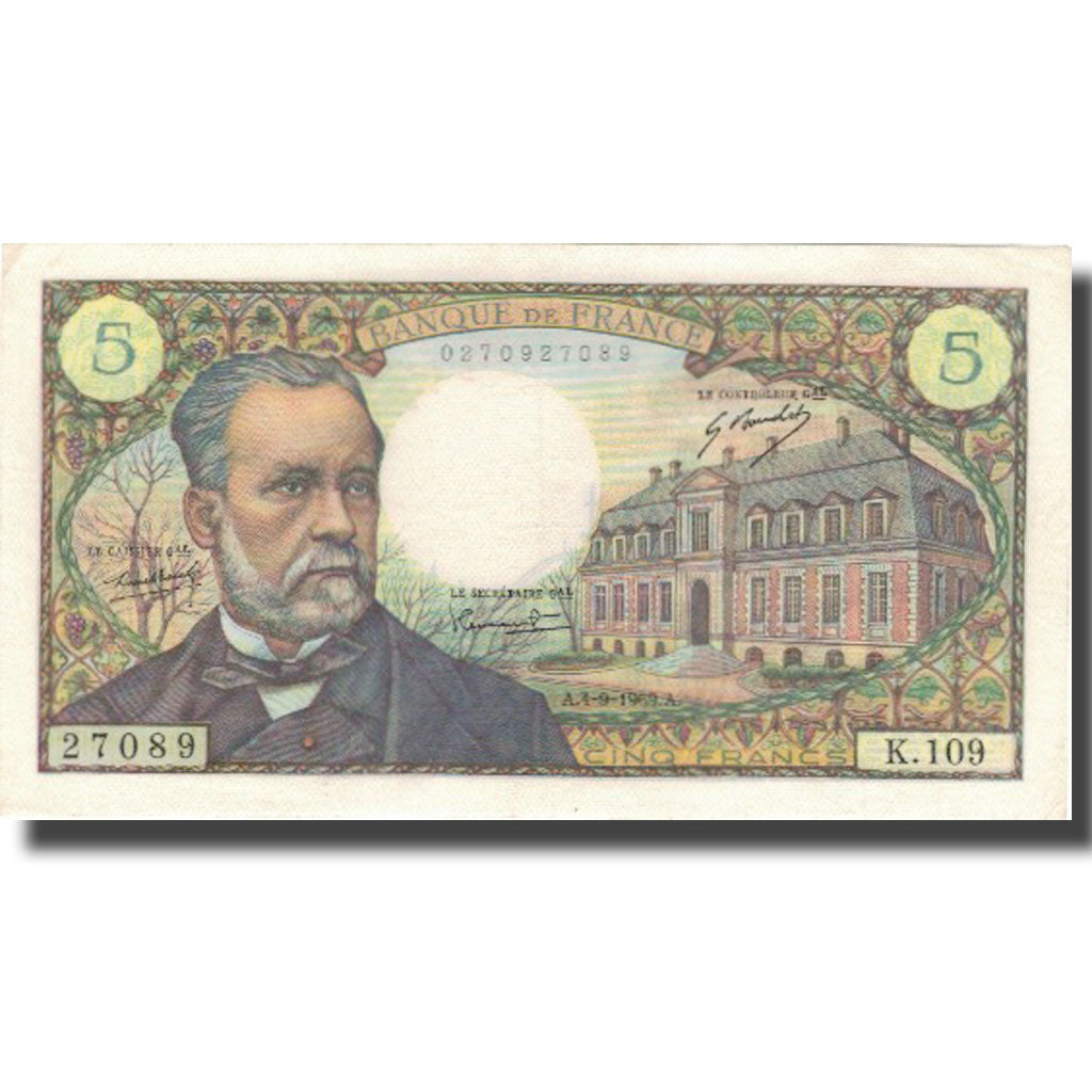 France, 5 Francs, Pasteur, 1969, 1969-09-04, UNC(60-62), Fayette:61.11, KM:146b
