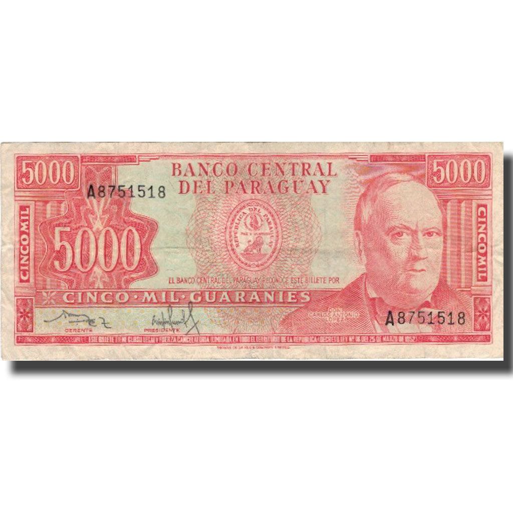Billete, 5000 Guaranies, 1952, Paraguay, 1952-03-25, KM:208, MBC