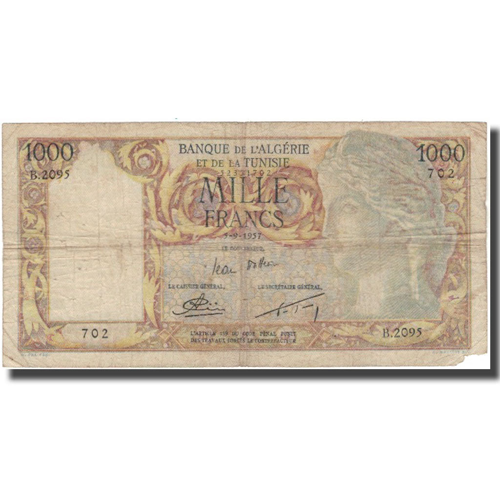 Billet, Algeria, 1000 Francs, 1957, 1957-09-05, KM:107b, B+