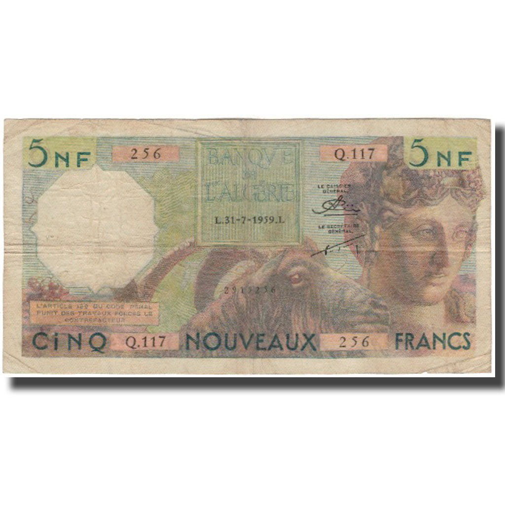 Banknote, Algeria, 5 Nouveaux Francs, 1959, 1959-07-31, KM:118a, VF(30-35)