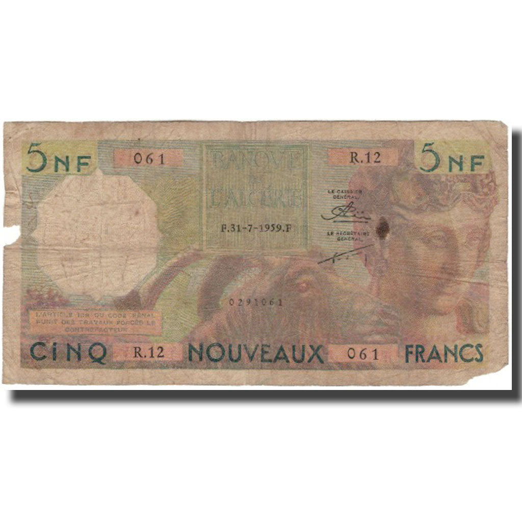 Banknote, Algeria, 5 Nouveaux Francs, 1959, 1959-07-31, KM:118a, VG(8-10)