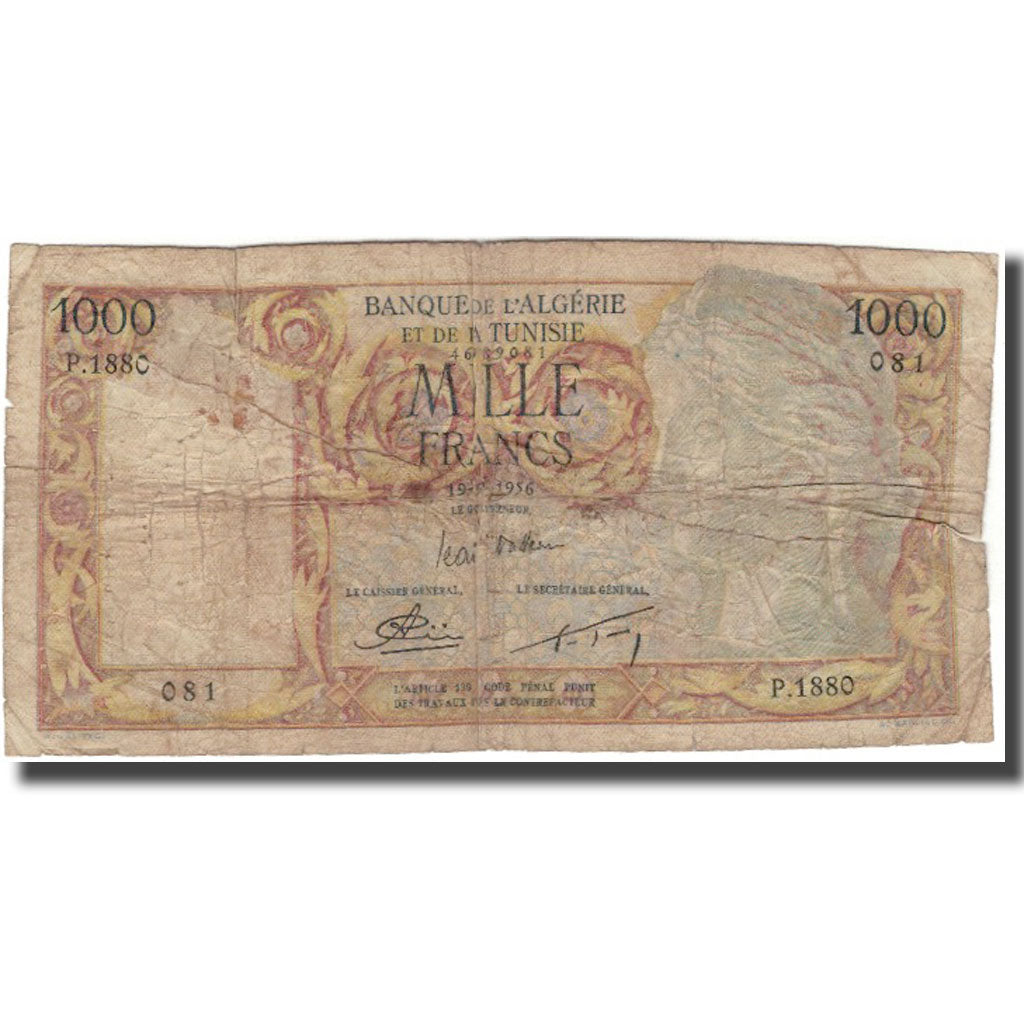 Banknote, Algeria, 1000 Francs, 1956, 1956-12-19, KM:107b, VG(8-10)