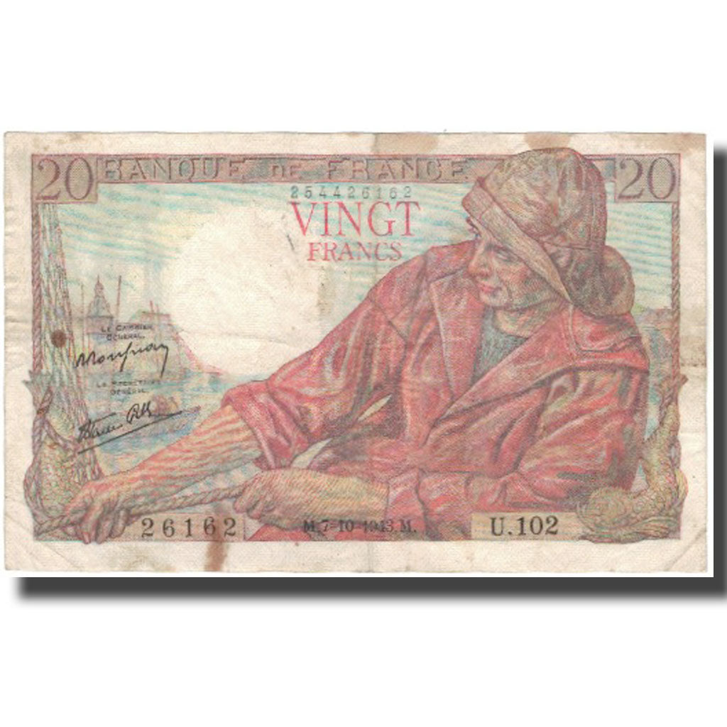 Frankreich, 20 Francs, Pêcheur, 1942, 1942-09-24, S+, Fayette:13.7, KM:100a