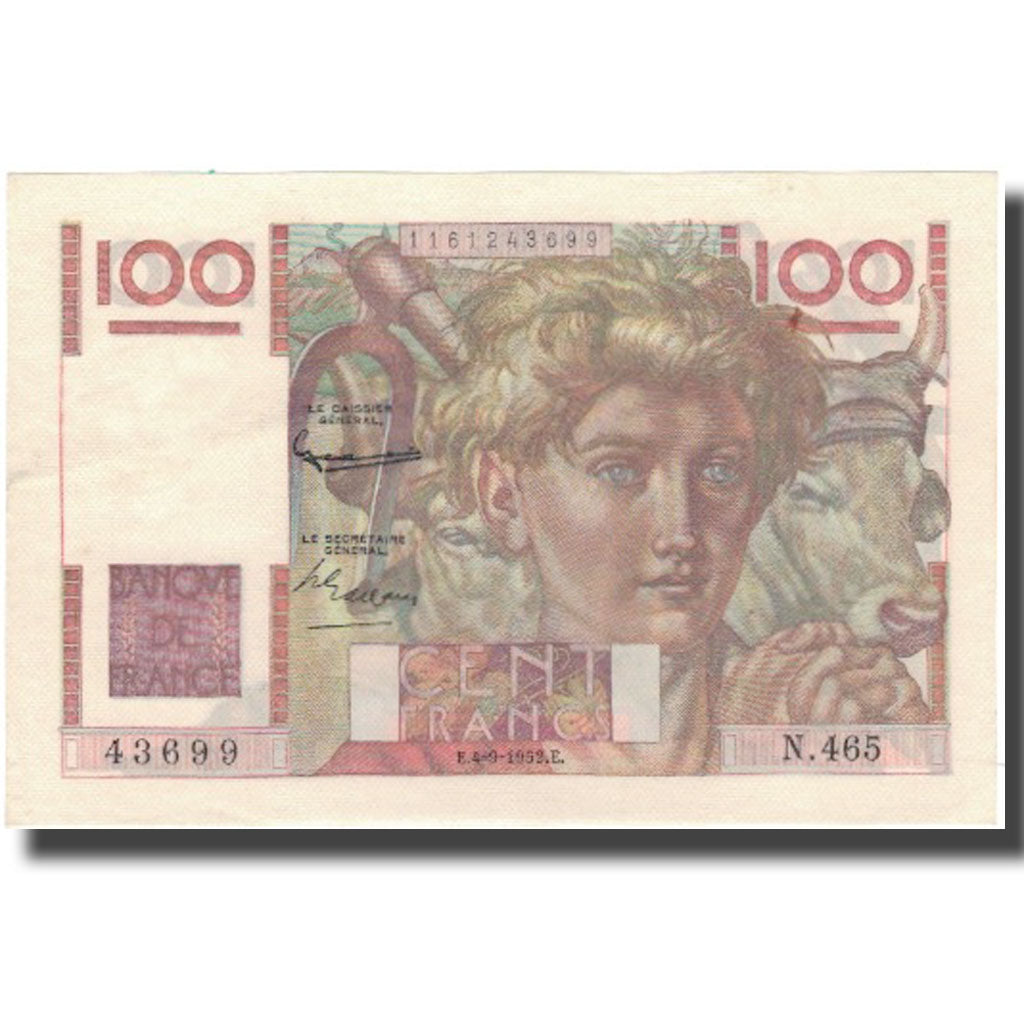 Francia, 100 Francs, Jeune Paysan, 1952, 1952-09-04, SPL, Fayette:28.33, KM:128d