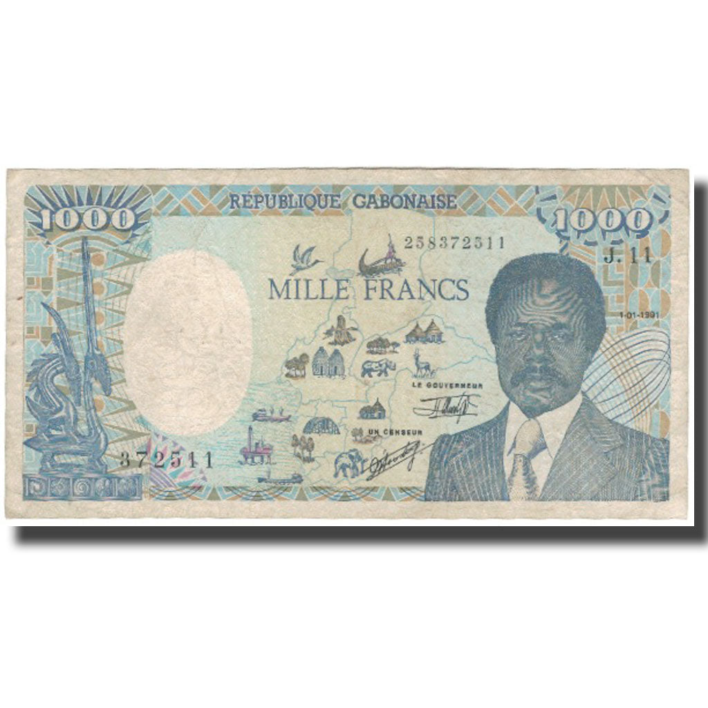 Banknote, Gabon, 1000 Francs, 1991, 1991-01-01, KM:10b, VF(20-25)