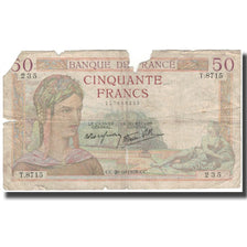 Francja, 50 Francs, Cérès, 1938, 1938-10-20, AG(1-3), Fayette:18.16, KM:85b