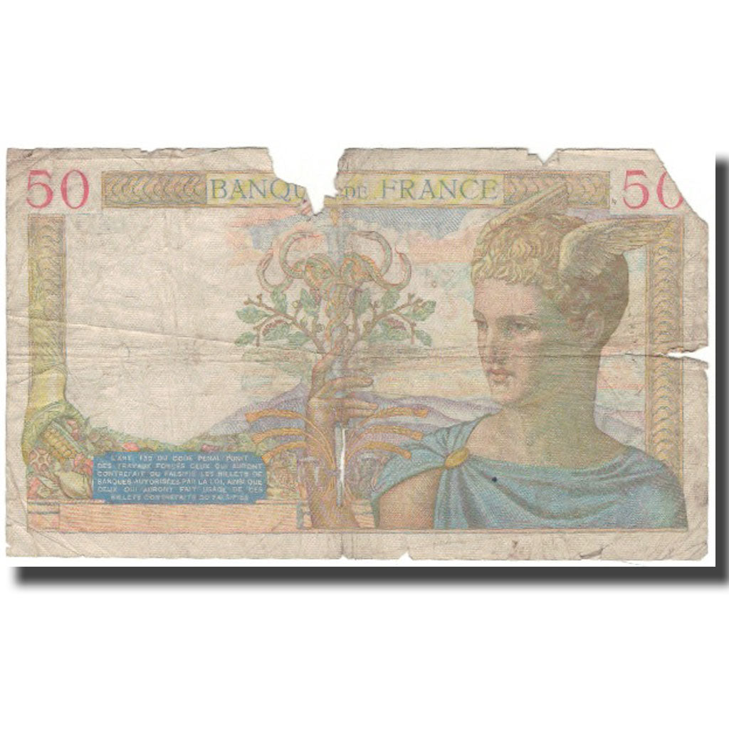 Francja, 50 Francs, Cérès, 1938, 1938-10-20, AG(1-3), Fayette:18.16, KM:85b