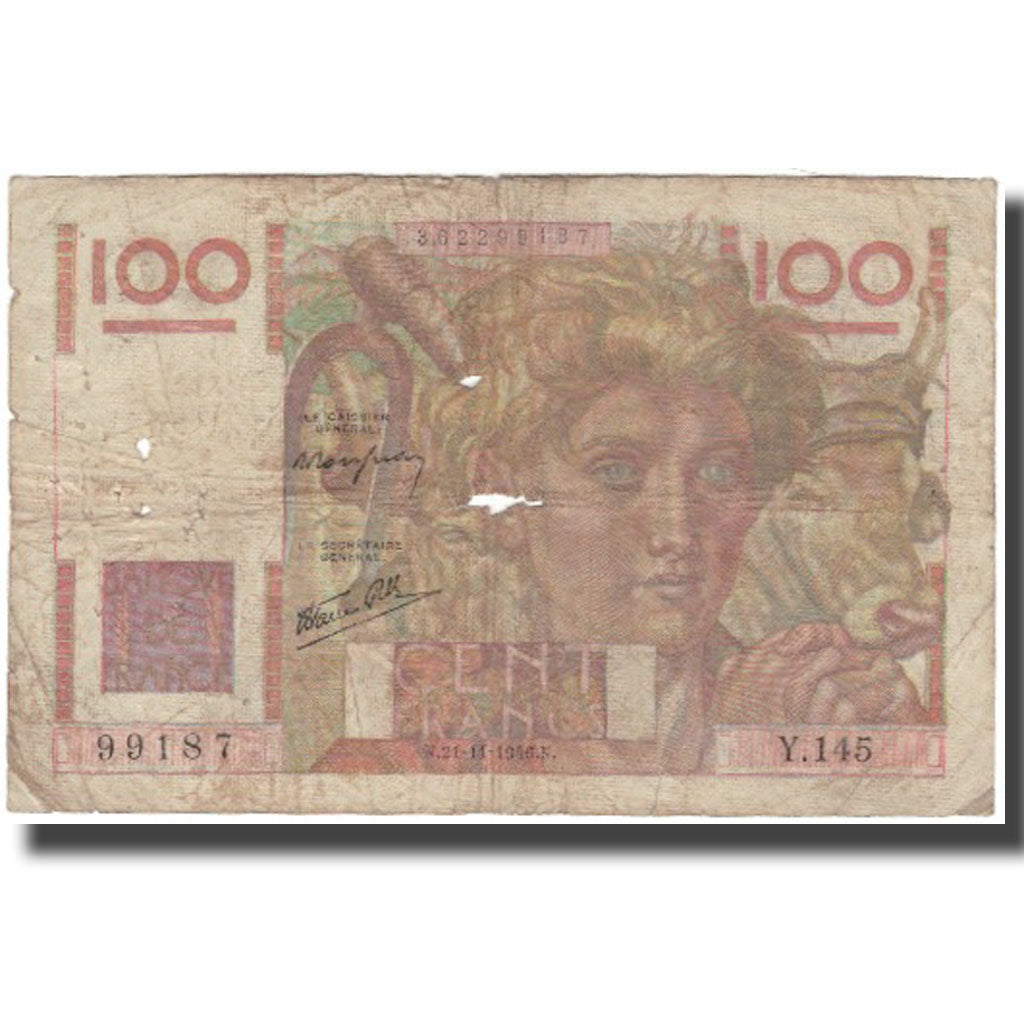 France, 100 Francs, Jeune Paysan, 1946, 1946-11-21, VG(8-10), Fayette:28.11