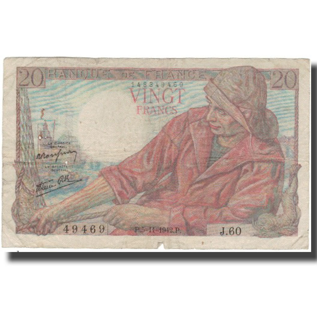 Frankreich, 20 Francs, Pêcheur, 1942, 1942-11-05, S, Fayette:13.4, KM:100a