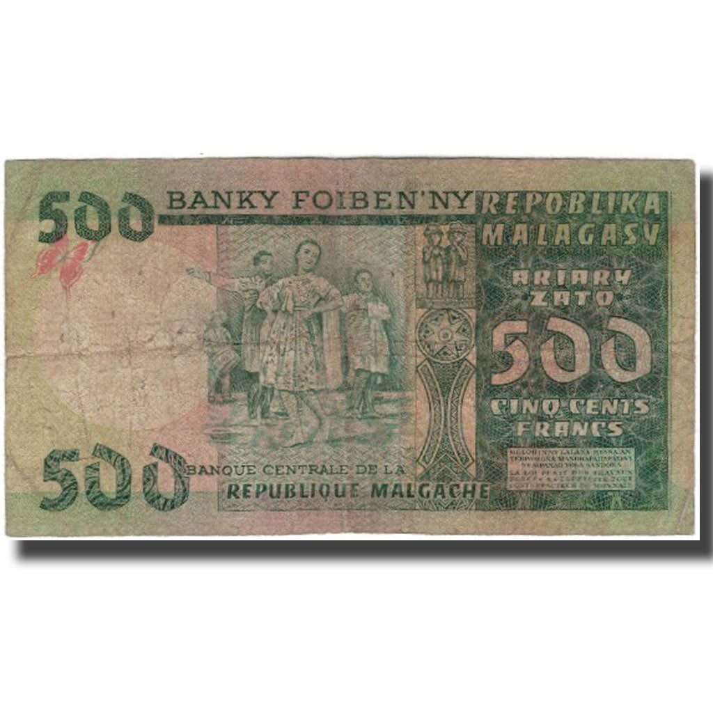 Banknote, Madagascar, 500 Francs = 100 Ariary, KM:64a, VF(20-25)