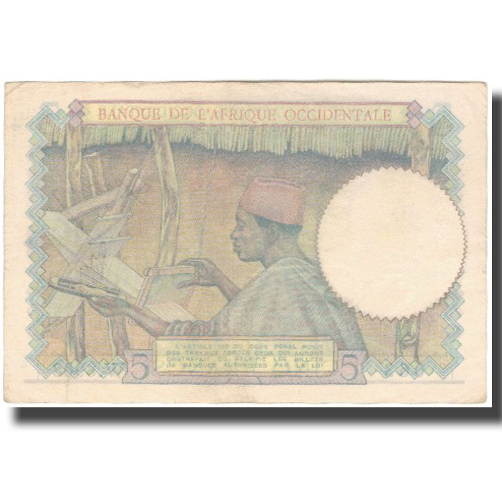 Billet, French West Africa, 5 Francs, 1942, 1942-02-24, KM:25, TTB+