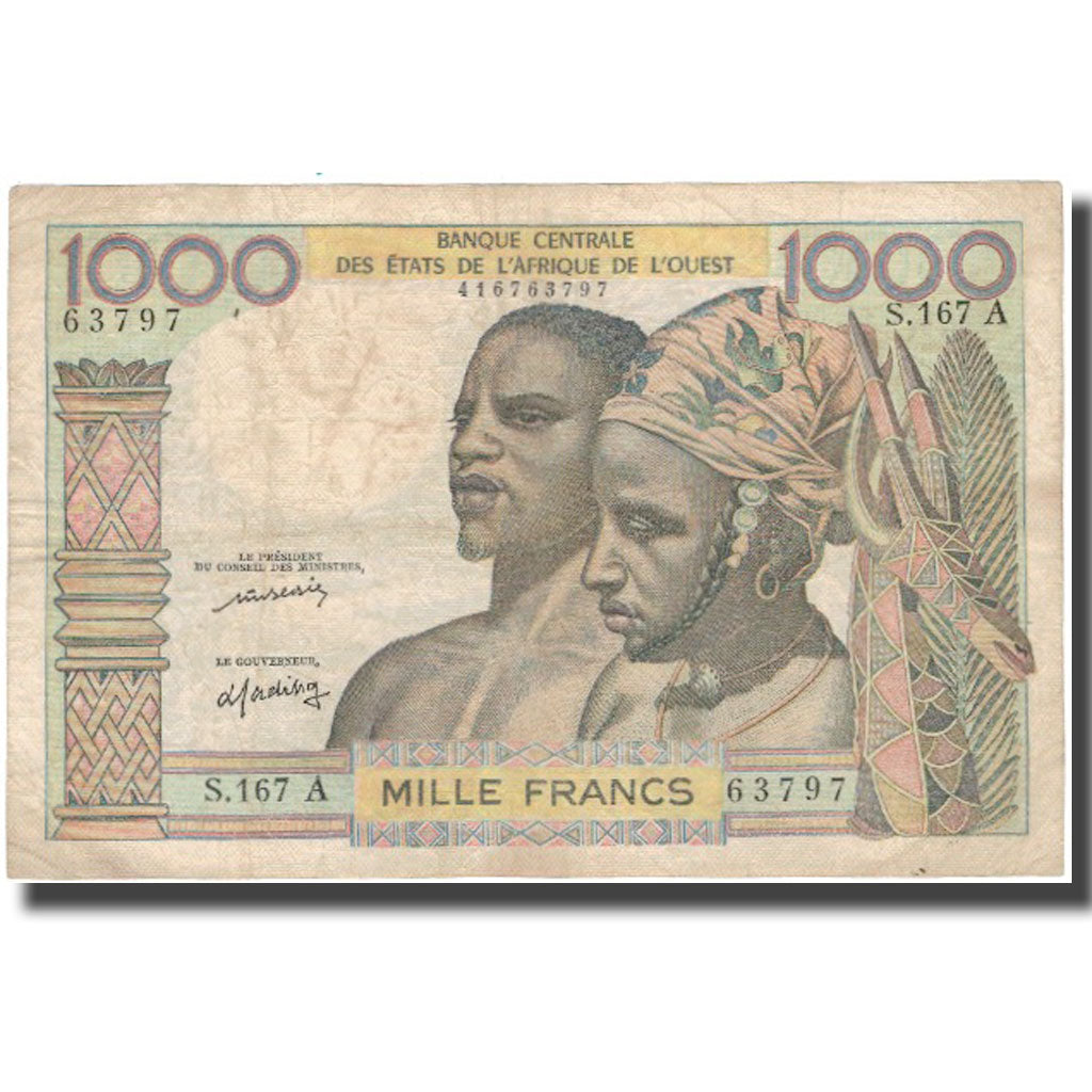 Banknote, West African States, 1000 Francs, KM:103Al, VF(30-35)