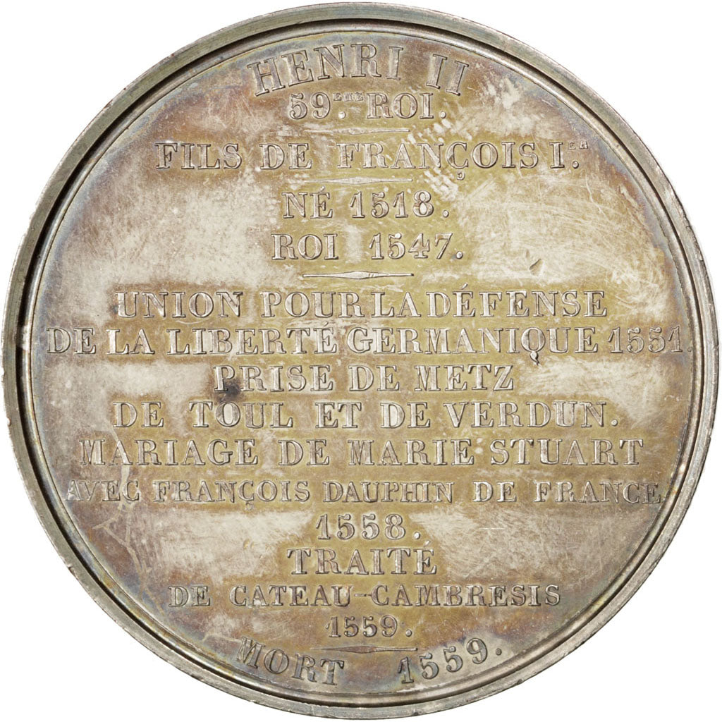 FRANCE, History, Henry II, Medal, 1836, AU(55-58), Caqué, Copper, 51, 73.00