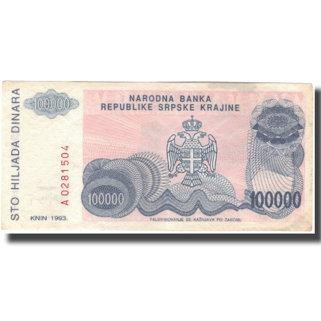 Biljet, Kroatië, 100,000 Dinara, 1993, KM:R22a, TTB