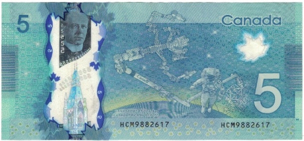 Nota, Canadá, 5 Dollars, 2013, AU(55-58)
