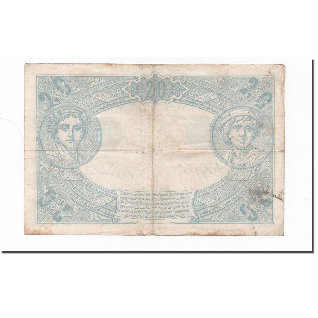 France, 20 Francs, Bleu, 1913, 1913-02-01, TB, Fayette:10.3, KM:68b