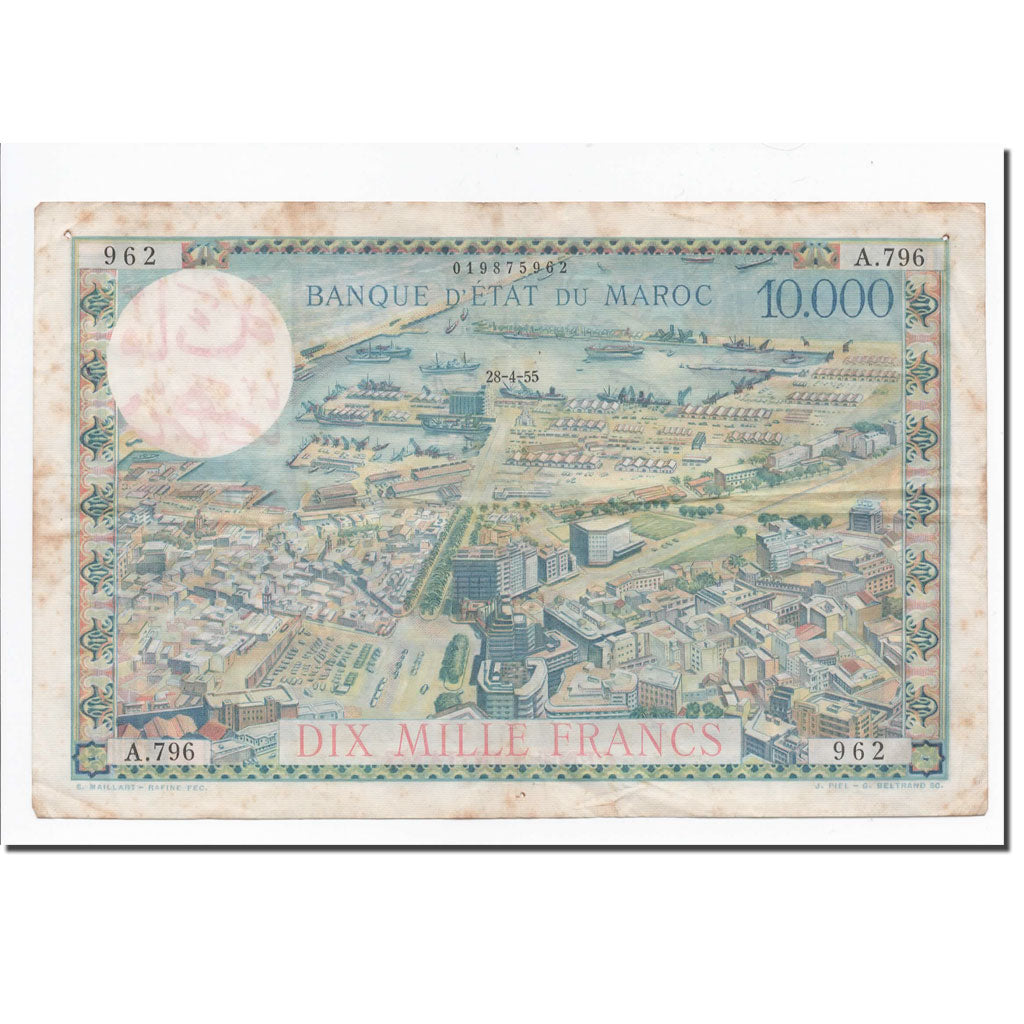 Banknote, Morocco, 100 Dirhams on 10,000 Francs, 1955, 1955-04-28, KM:52