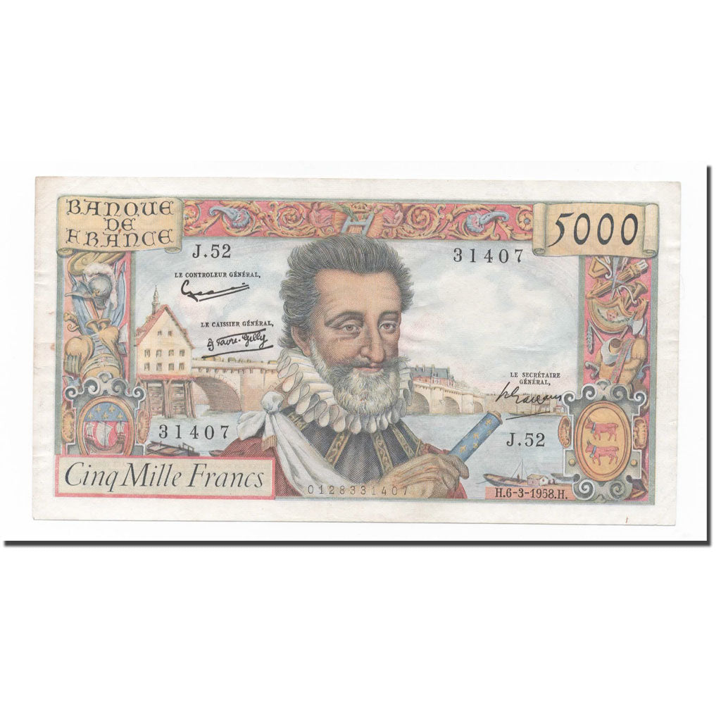 Frankreich, 5000 Francs, Henri IV, 1958, 1958-03-06, SS+, Fayette:49.6, KM:135a