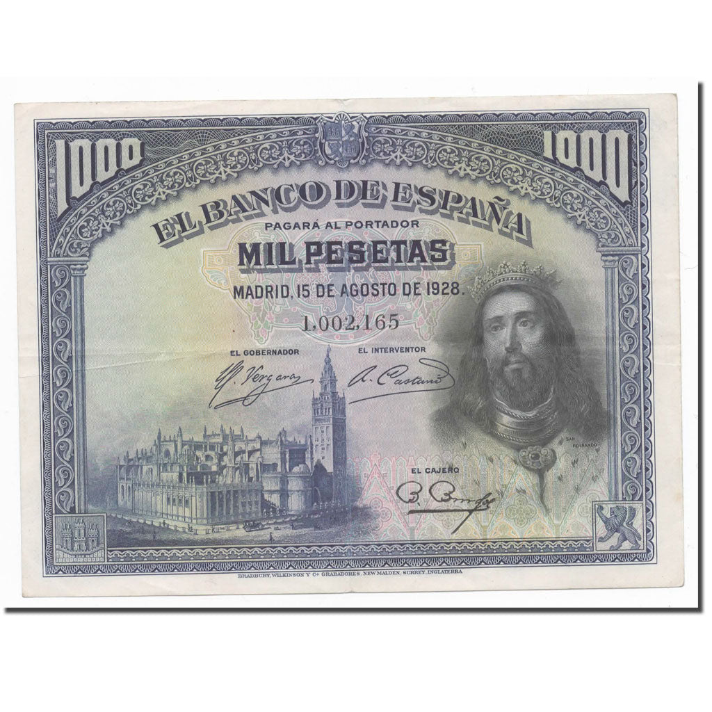 Banknote, Spain, 1000 Pesetas, 1928, 1928-08-15, KM:78a, AU(55-58)