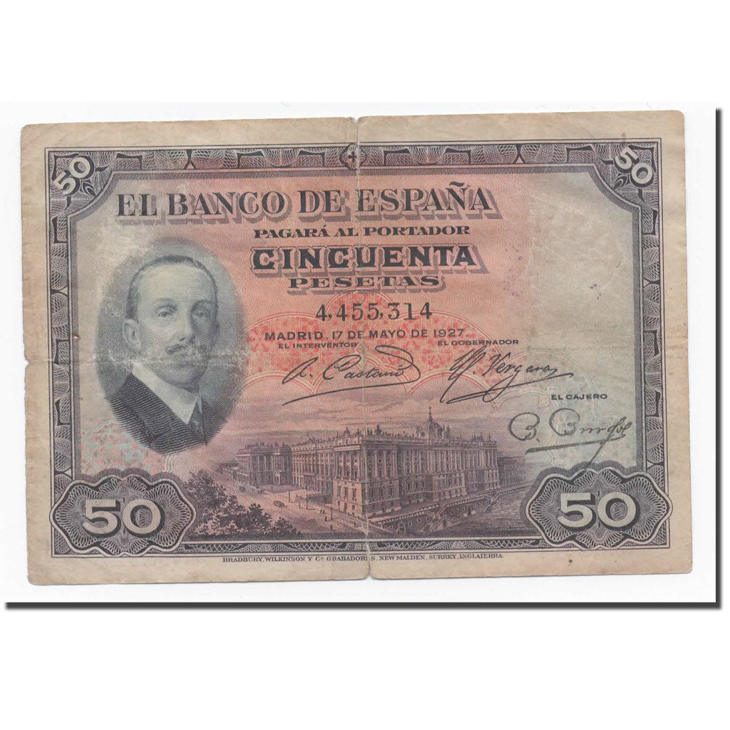 Biljet, Spanje, 50 Pesetas, 1927, 1927-05-17, KM:72a, TB