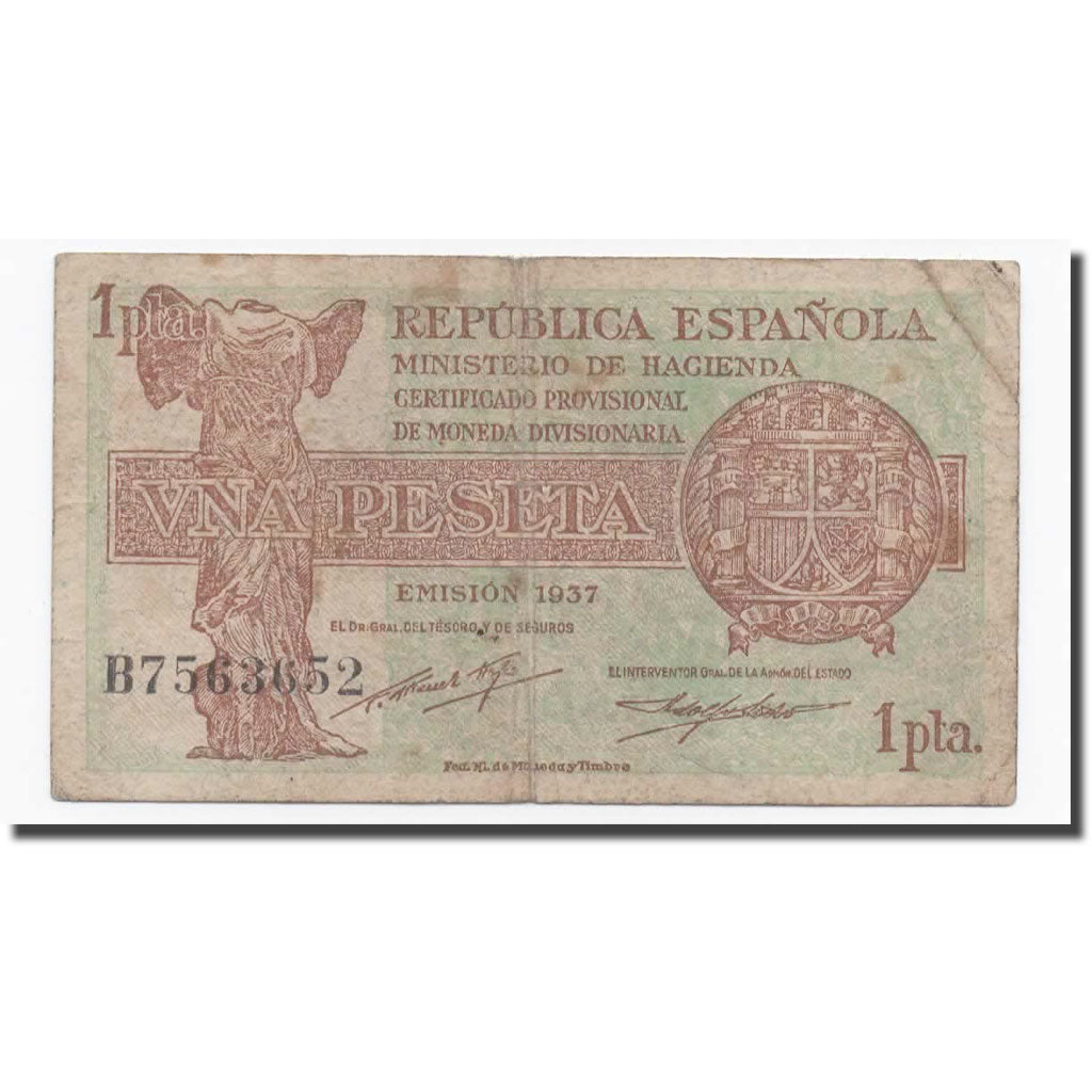 Banknote, Spain, 1 Peseta, 1937, KM:94, VF(20-25)