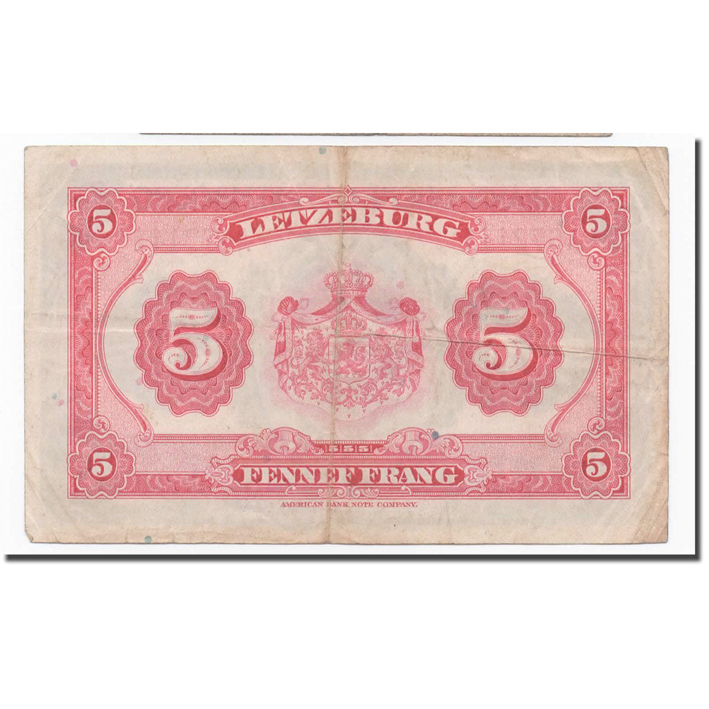 Banknote, Luxembourg, 5 Francs, Undated 1944, KM:43b, VF(30-35)