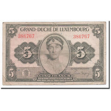 Nota, Luxemburgo, 5 Francs, Undated 1944, KM:43a, VF(20-25)