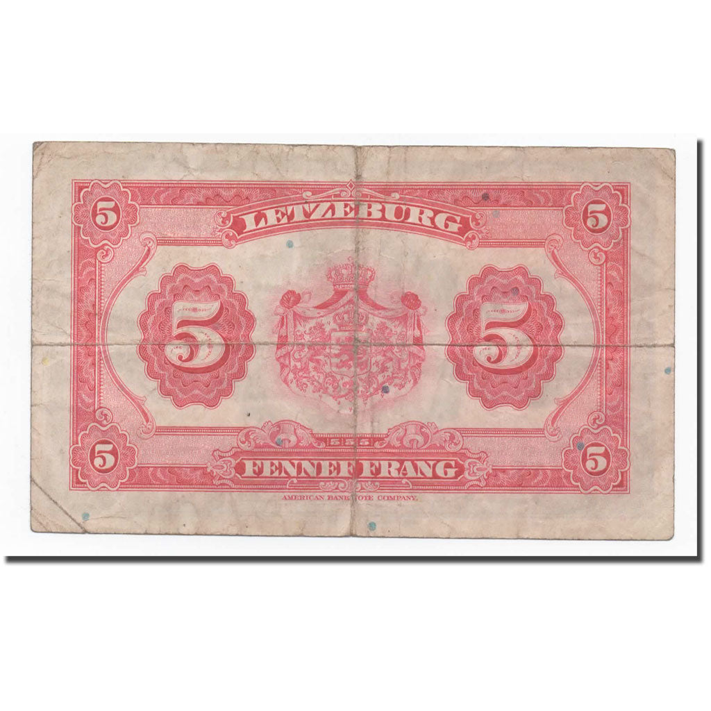 Biljet, Luxemburg, 5 Francs, Undated 1944, KM:43a, TB