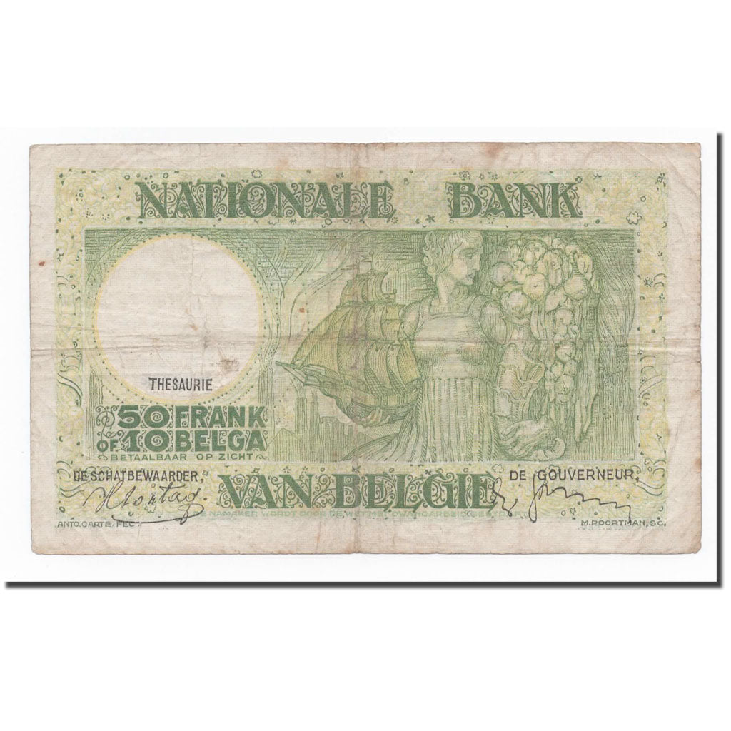 Banknote, Belgium, 50 Francs-10 Belgas, 1938, 1938-06-38, KM:106, VF(20-25)