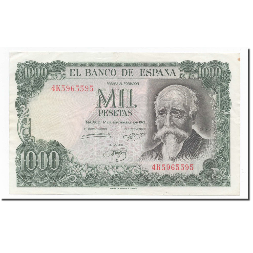 Nota, Espanha, 1000 Pesetas, 1971, 1971-09-17, KM:154, AU(55-58)