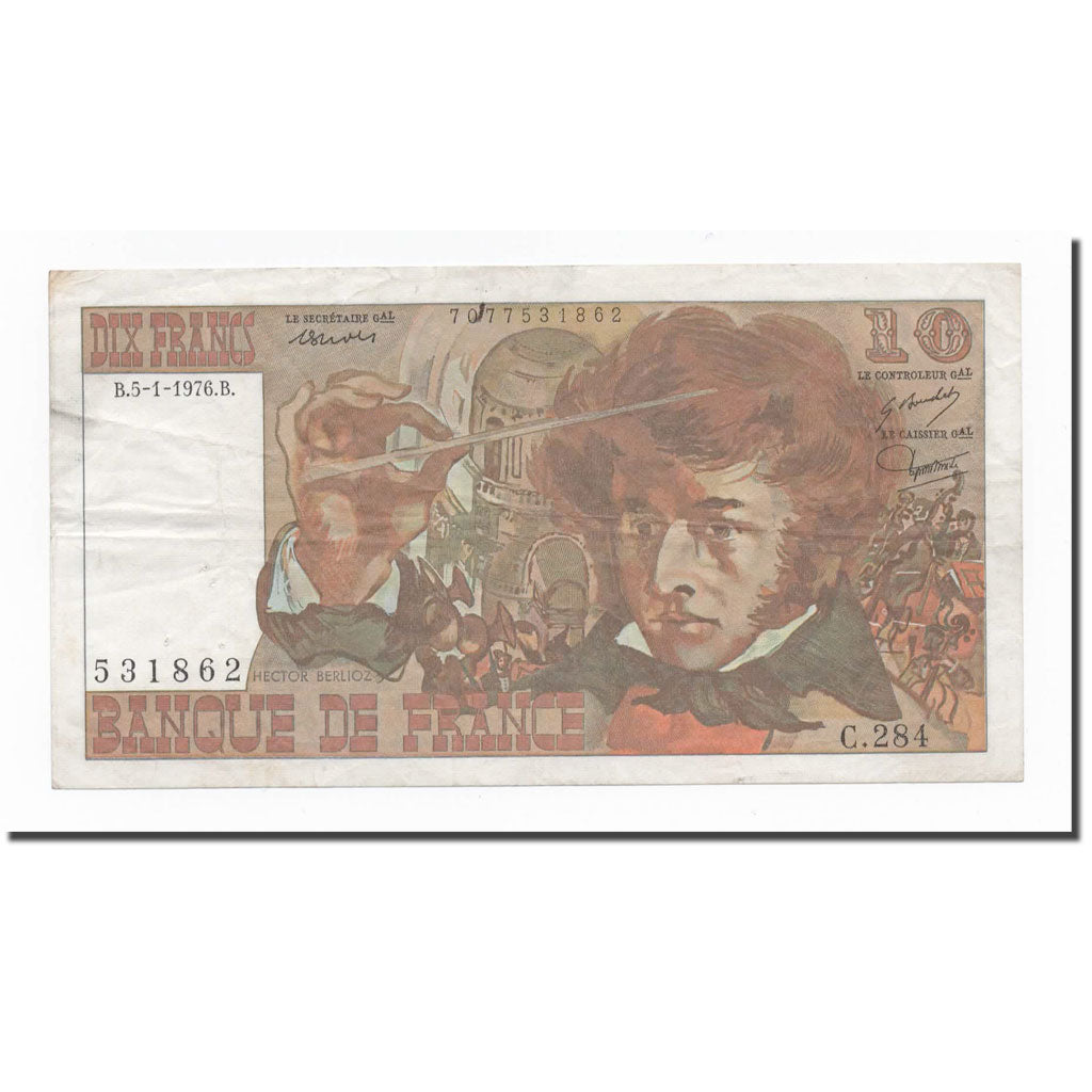 Francia, 10 Francs, Berlioz, 1976, 1976-01-05, MBC, Fayette:F 63.17, KM:150c