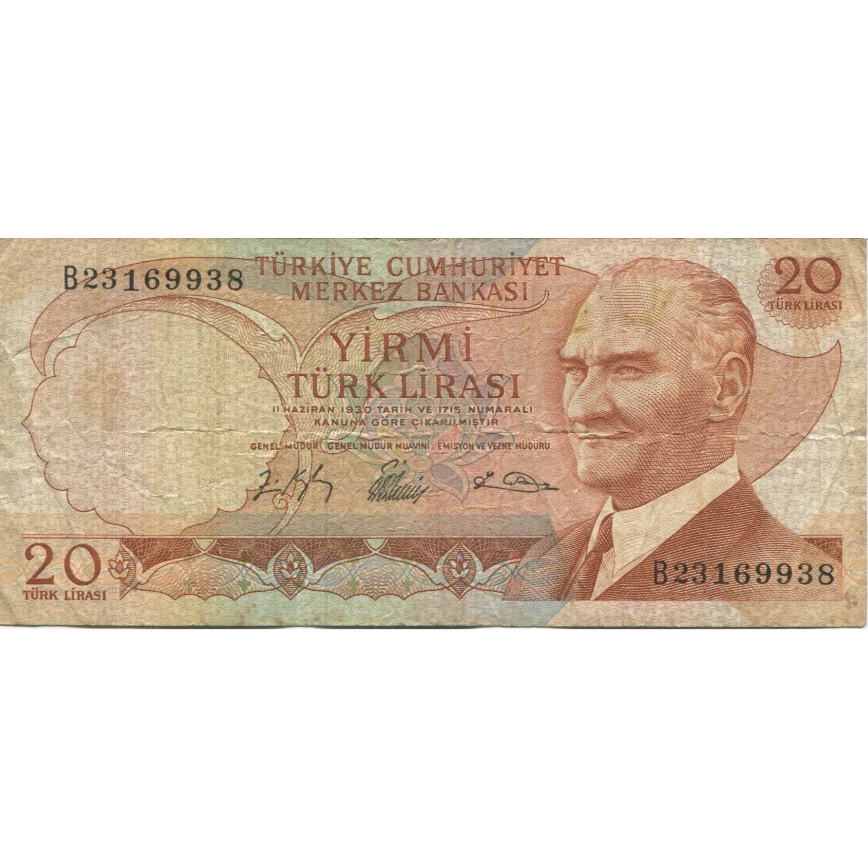 Banknote, Turkey, 20 Lira, 1930, 1930-06-11, KM:181b, VF(30-35)